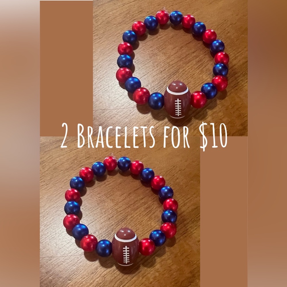 💙❤️🦬 Two Kids Bills Inspired Beaded Bracelet with Football Charm -Size SMALL 7”